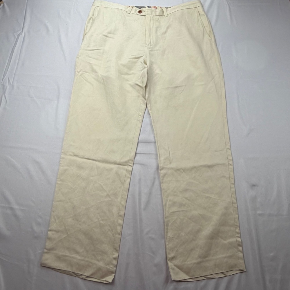 Tommy Bahama Pants Mens 38x30 Beige Linen Lyocell Blend Flat Front Casual